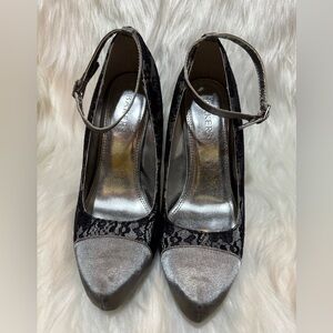 Bakers Black and Silver Evening Heels with Ankle Strap
